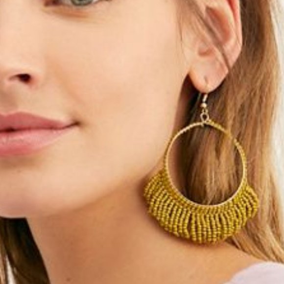 NEW Free People fringe hoop earrings gold beads - Picture 2 of 8